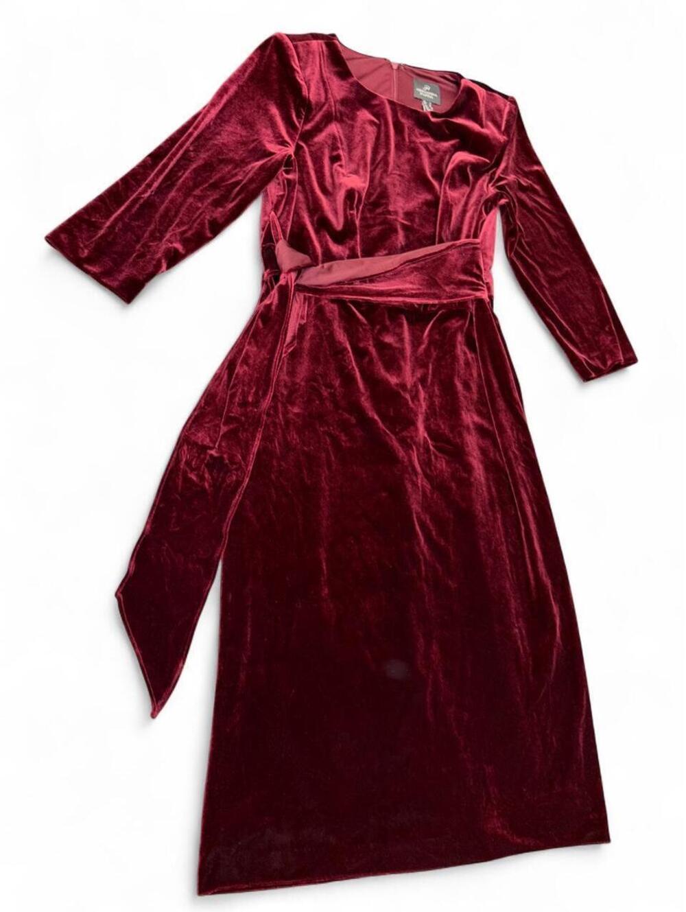 Adrianna Papell Burgundy Velvet Midi Faux-Wrap Dress size 6